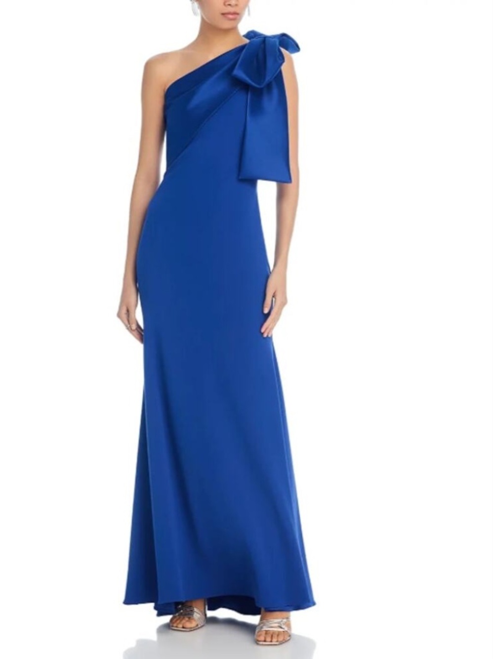 Betsy & Adam Royal Blue One-Shoulder Maxi with Statement Bow